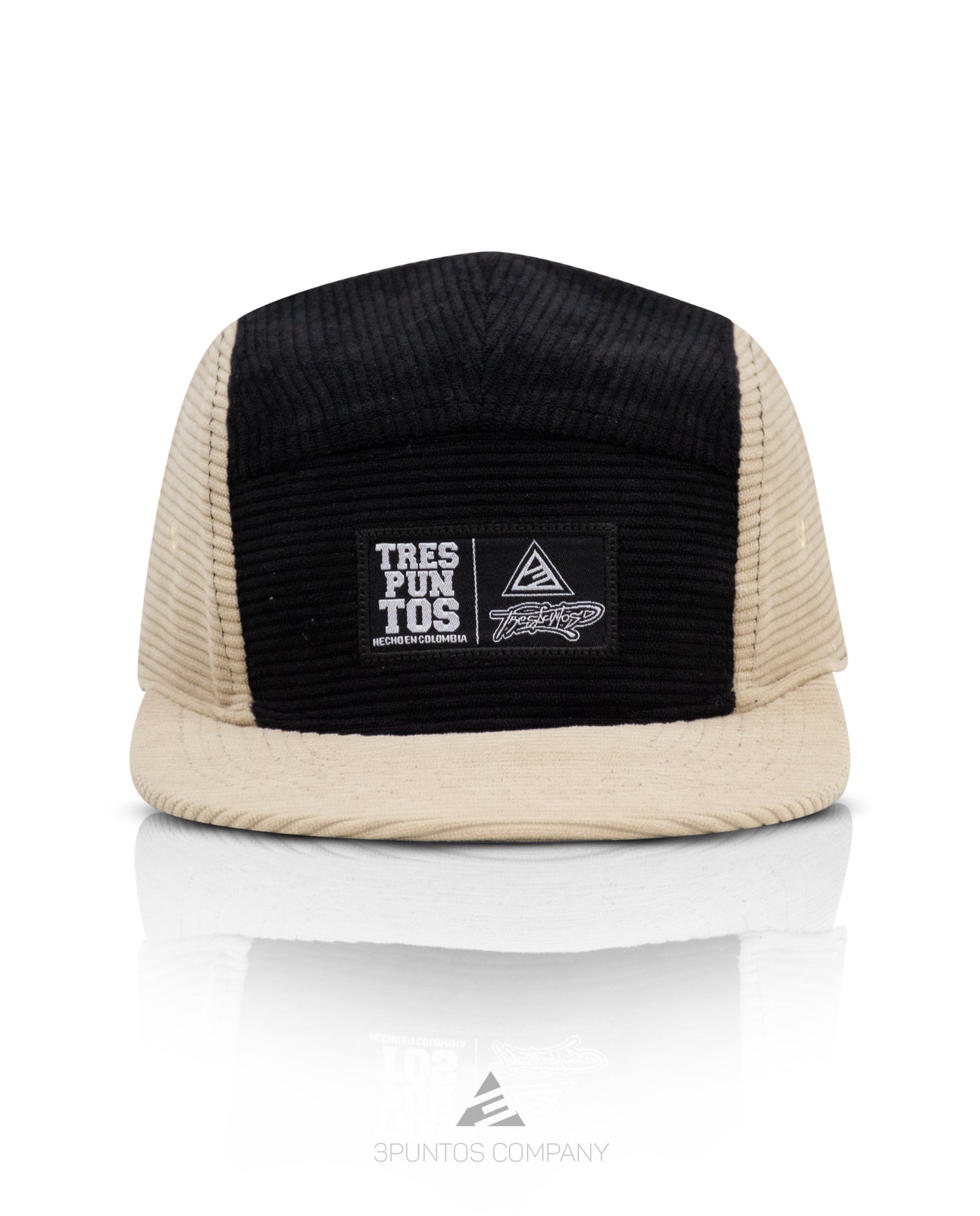 Gorra 5 Paneles Beige-Negra Pana