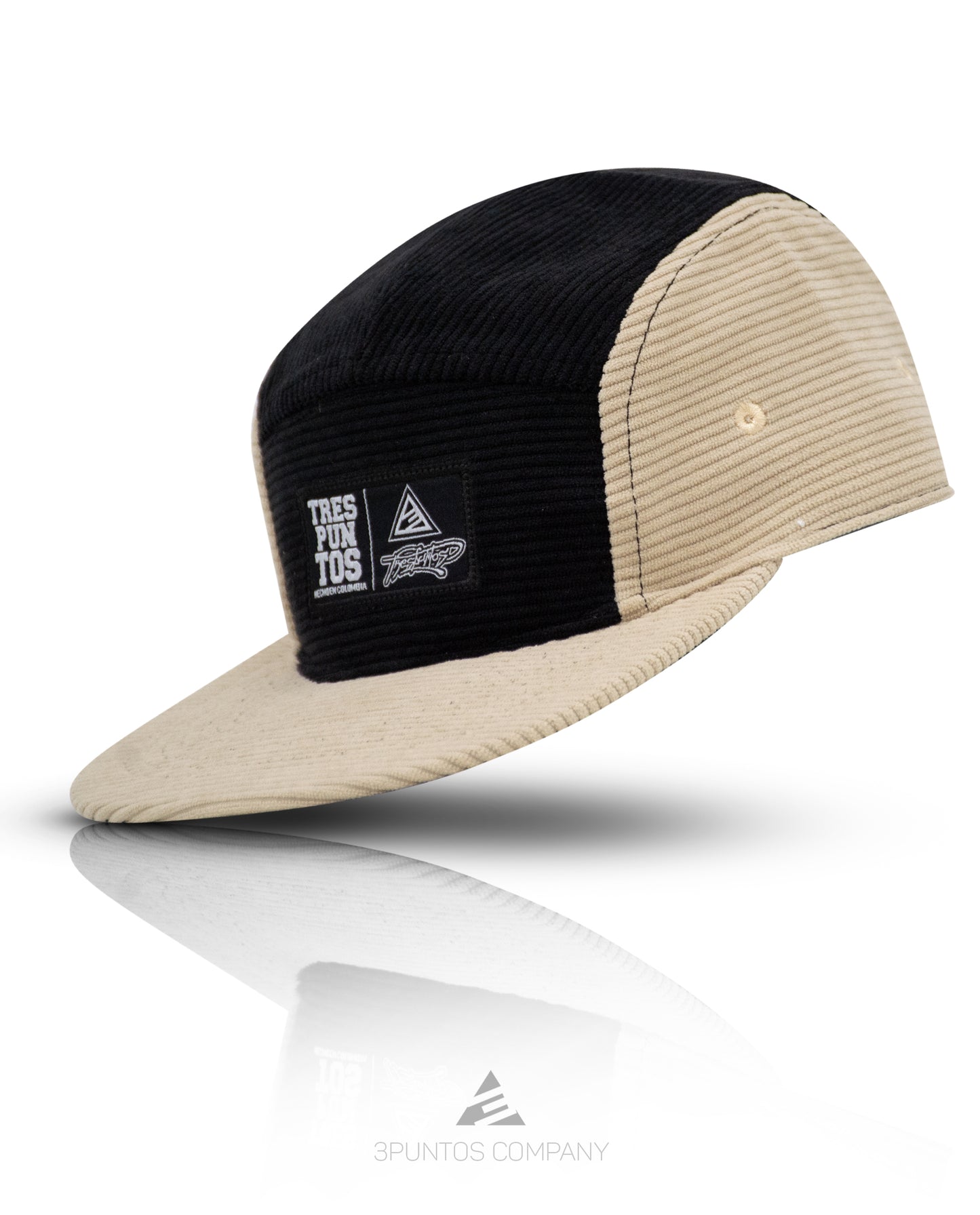 Gorra 5 Paneles Beige-Negra Pana