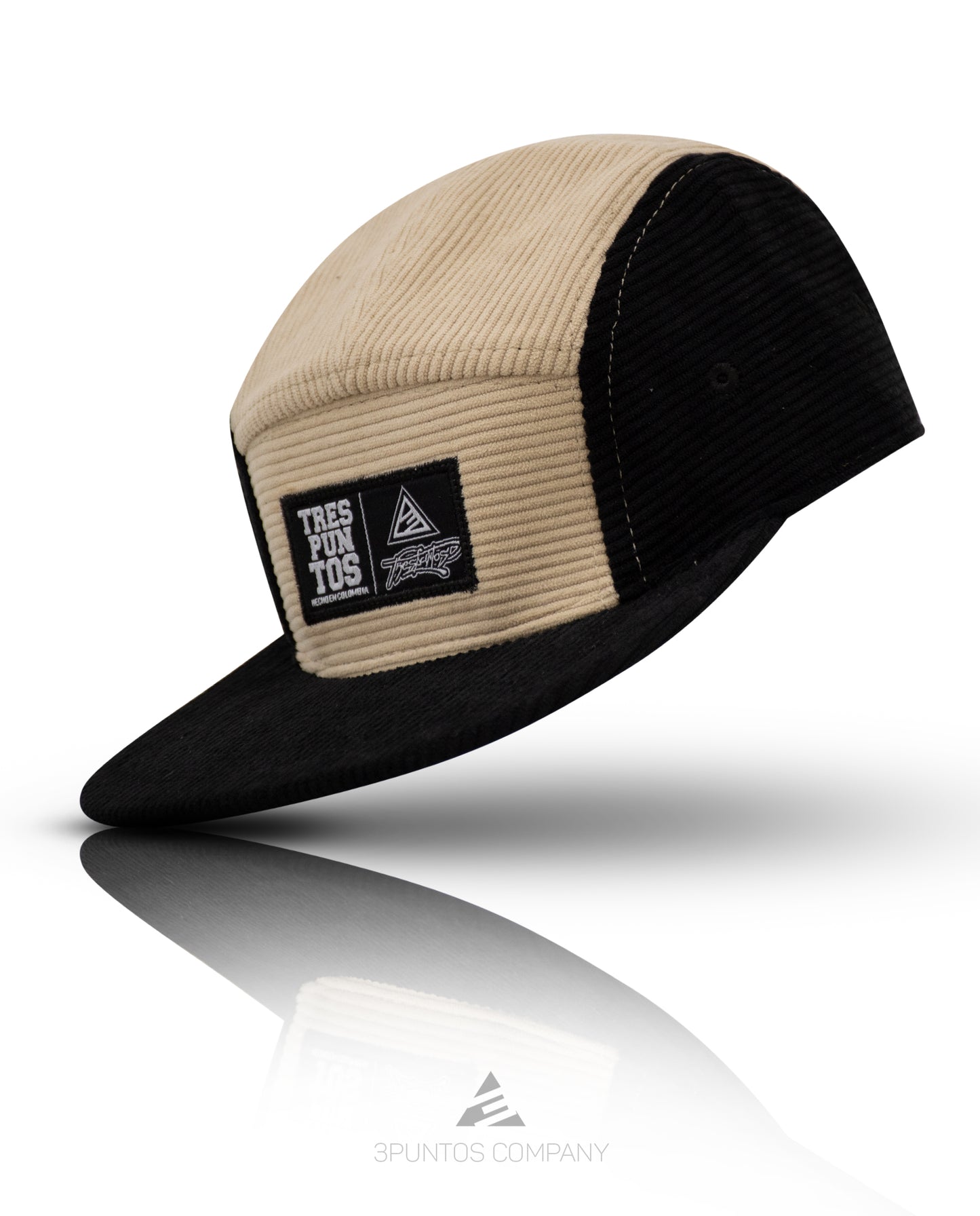 Gorra 5 Paneles Negra Beige Pana