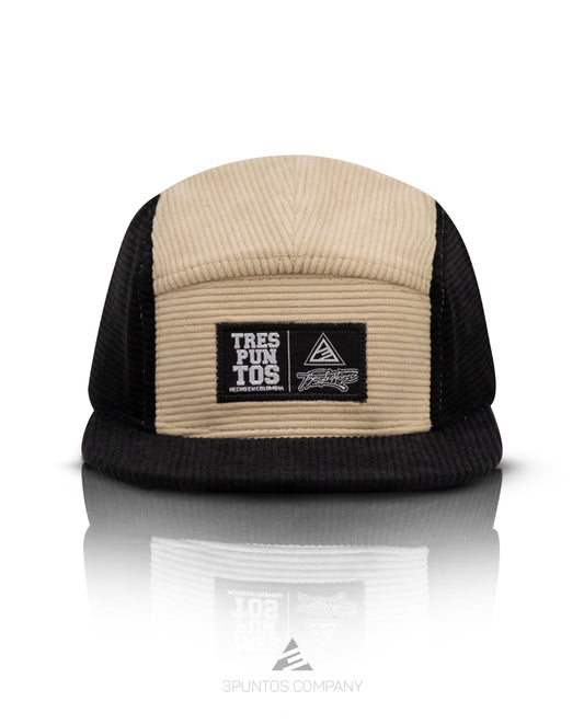 Gorra 5 Paneles Negra Beige Pana - 3PUNTOS